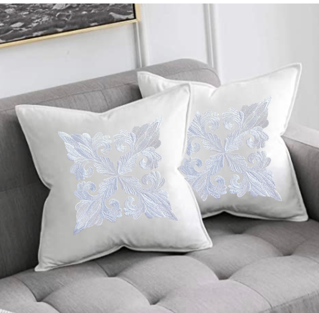 Damask Fleur de Lis Embroidered Decorative Pillow Cover