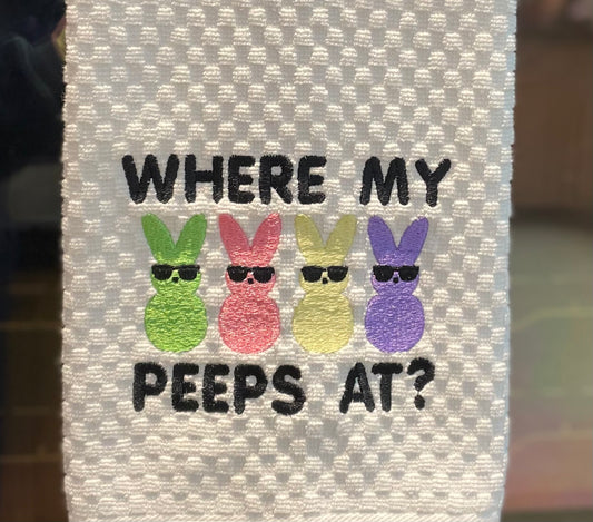Easter Peeps Embroidered Towel. Embroidered on Kitchen or Guest Bath Hand Towels