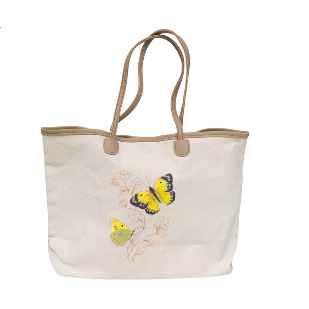 Butterflies Embroidered Cotton Canvas Market Bag. Choice of 5 different bags and 6 different butterflies