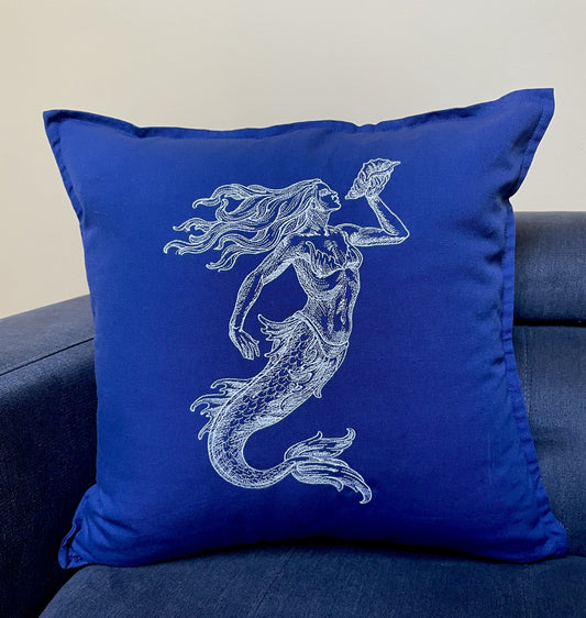 Mermaid with Shell Throw Pillow Cover 20” x 20” Cotton Decorative Pillow Cover