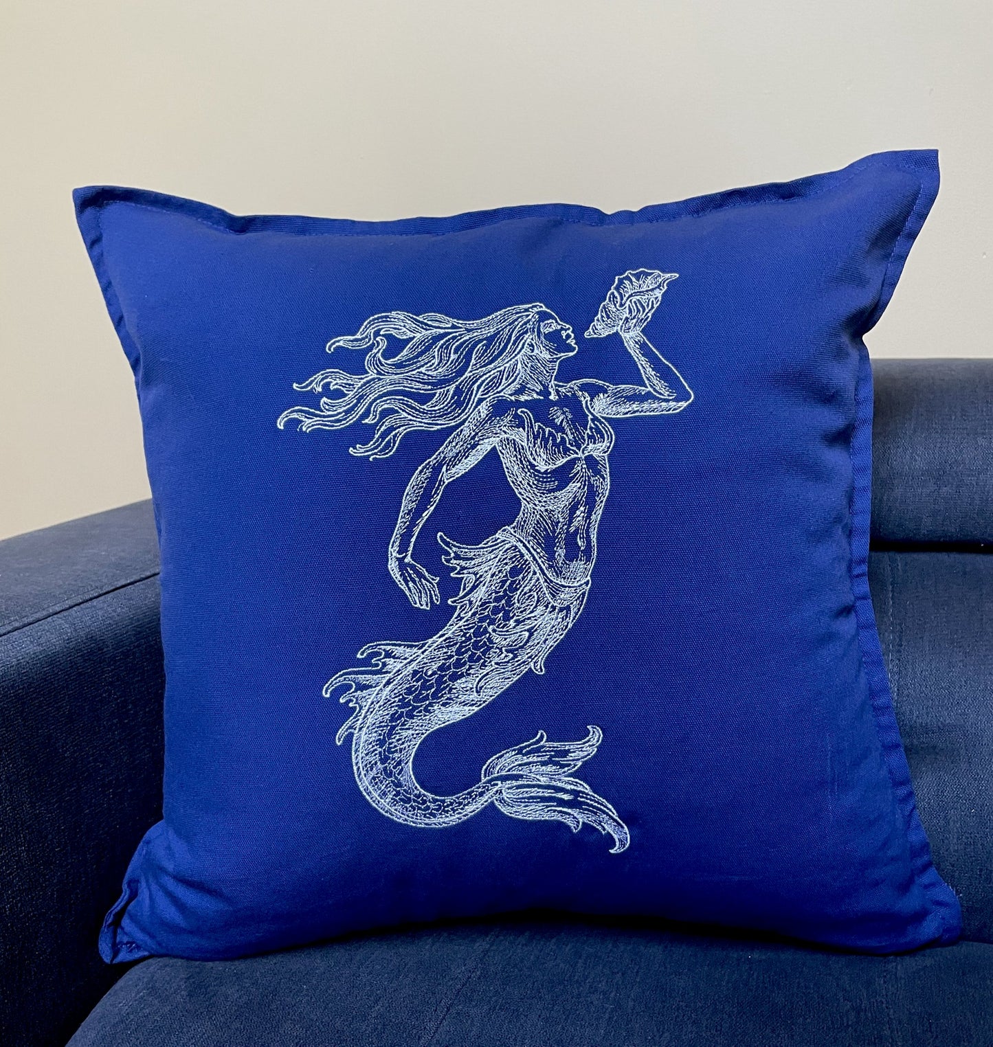 Mermaid with Shell Throw Pillow Cover 20” x 20” Cotton Decorative Pillow Cover