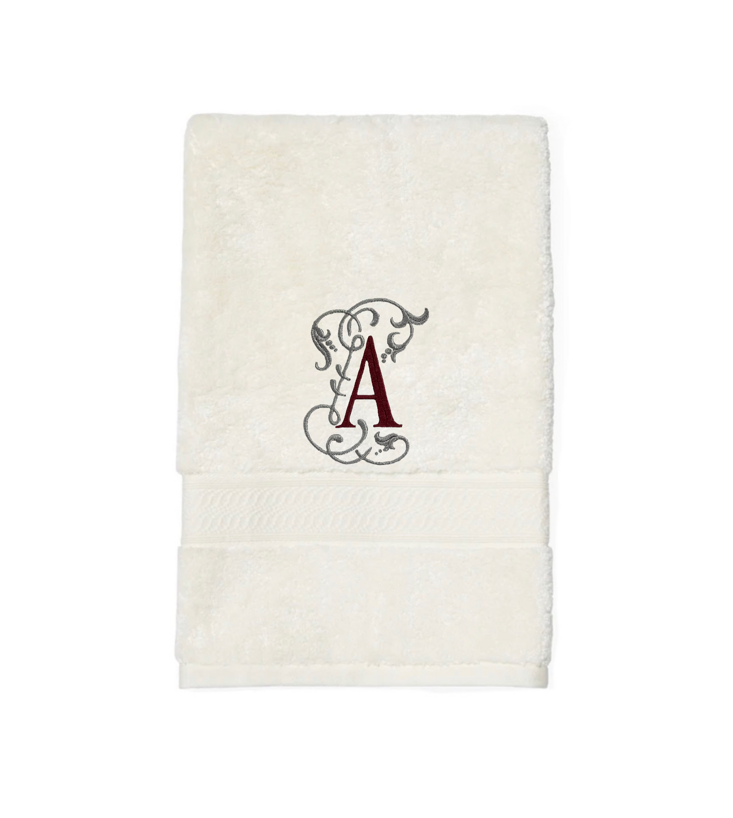 Monogram Guest Bath Hand Towel. Beautiful Monogram Letter With Scrolling