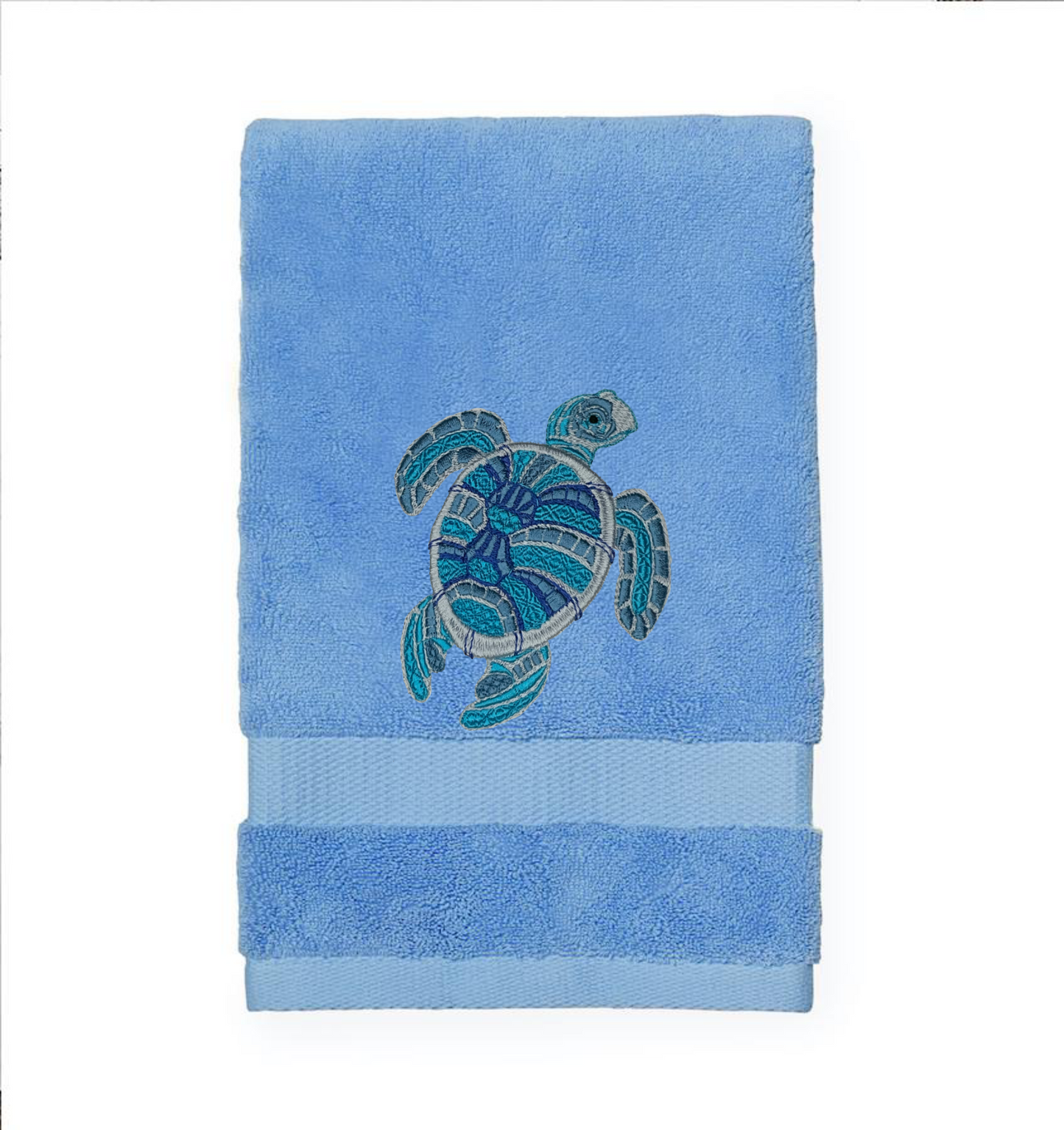 Embroidered Hand Towel Sea Turtle. Beautifully Detailed Sea Turtle in Blue or Green Embroidery