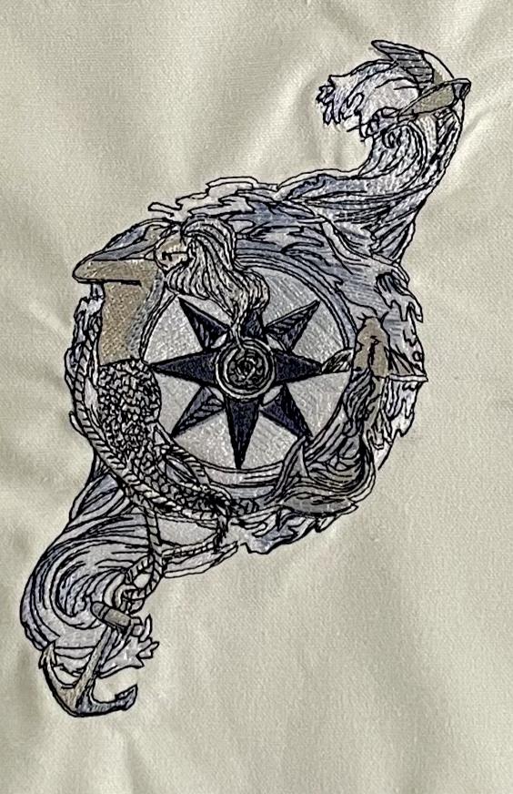 Mermaid With Compass Embroidered Cotton Canvas Tote Bag