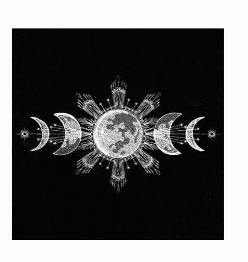 Moon Phases Altar Cloth. Beautifully detailed moon phases can be embroidered in gold, silver or white