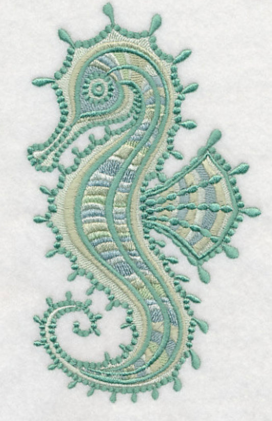 Seahorse Embroidered Bath Hand Towel. Gorgeous Ocean  Seahorse in Green Shades