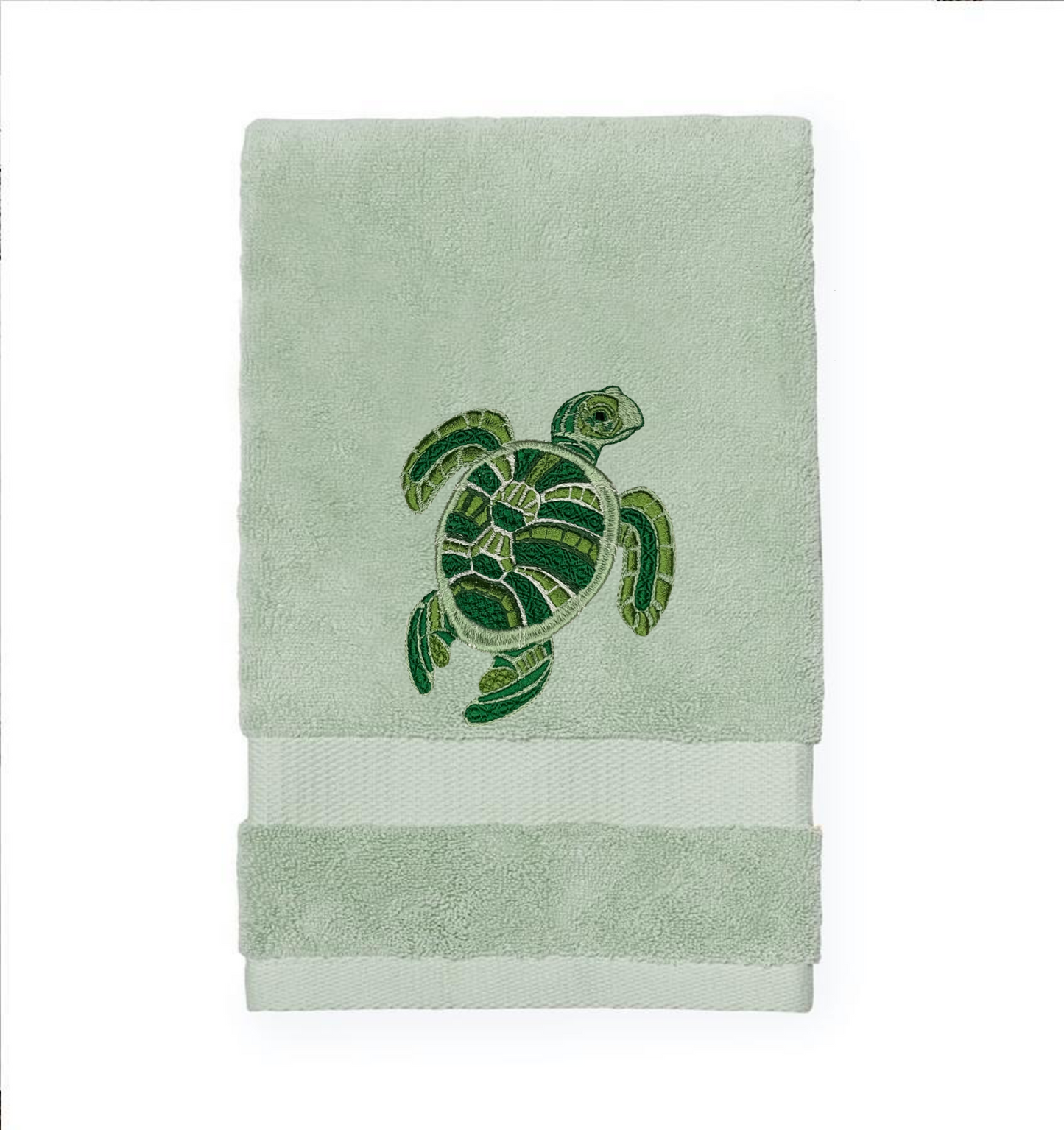 Embroidered Hand Towel Sea Turtle. Beautifully Detailed Sea Turtle in Blue or Green Embroidery