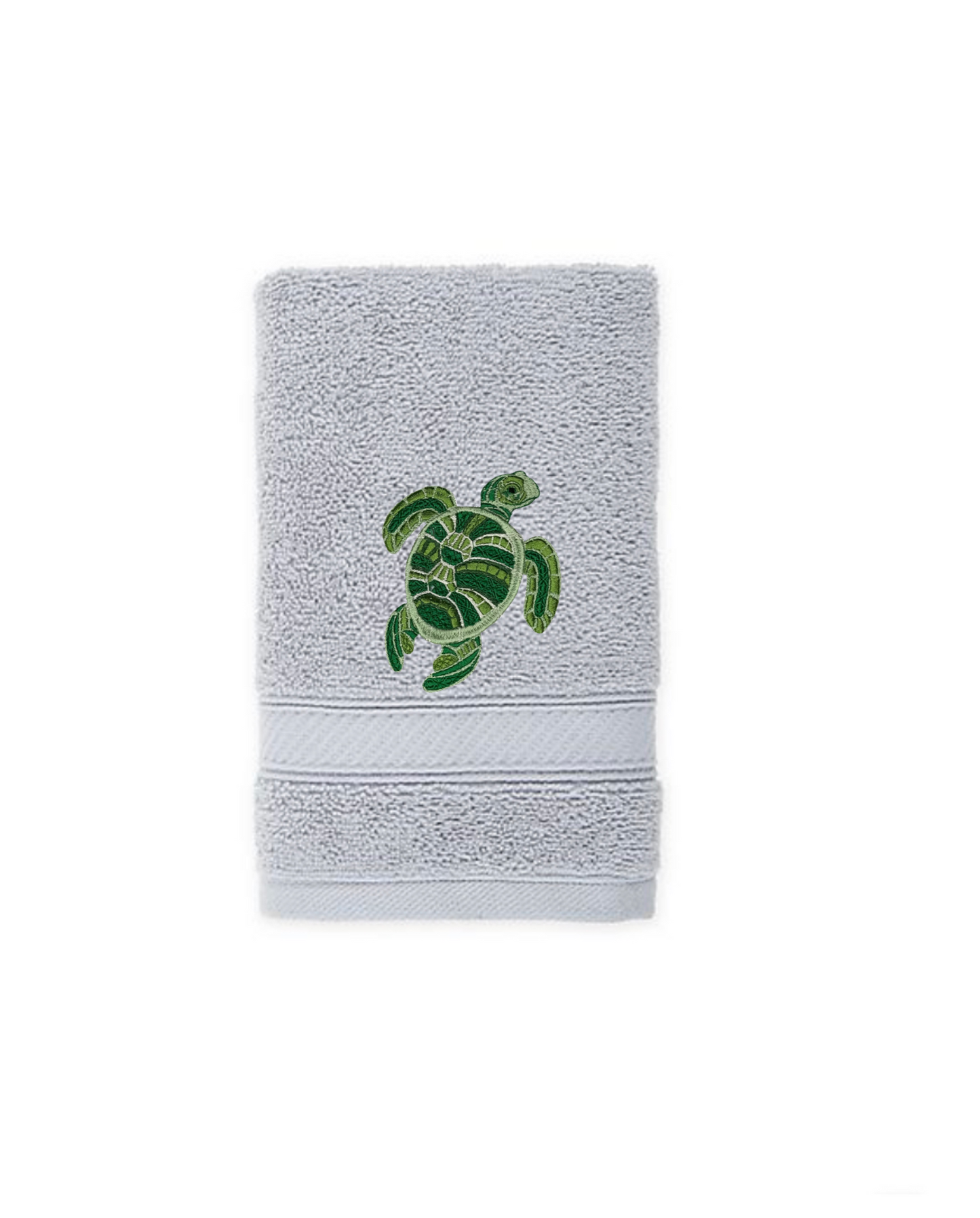Embroidered Hand Towel Sea Turtle. Beautifully Detailed Sea Turtle in Blue or Green Embroidery