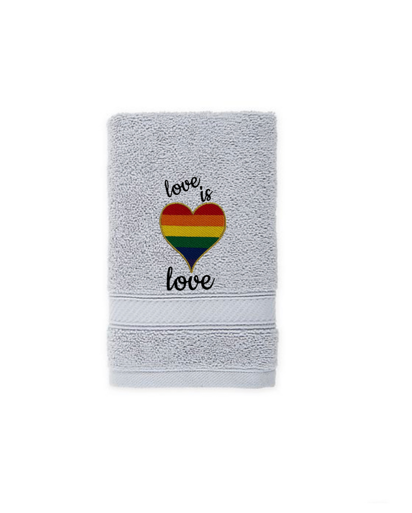 Rainbow Heart Love is Love Embroidered Guest Bath Hand Towel.