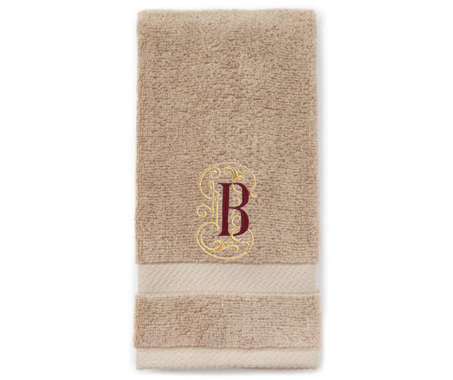 Monogram Guest Bath Hand Towel. Beautiful Monogram Letter With Scrolling