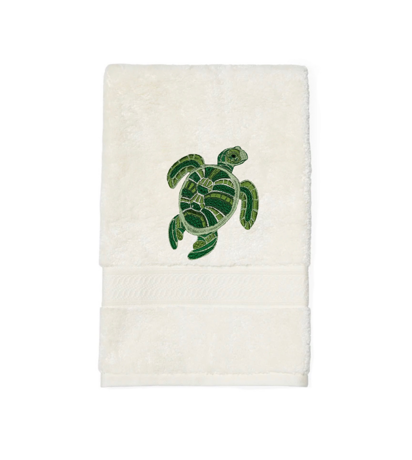 Embroidered Hand Towel Sea Turtle. Beautifully Detailed Sea Turtle in Blue or Green Embroidery