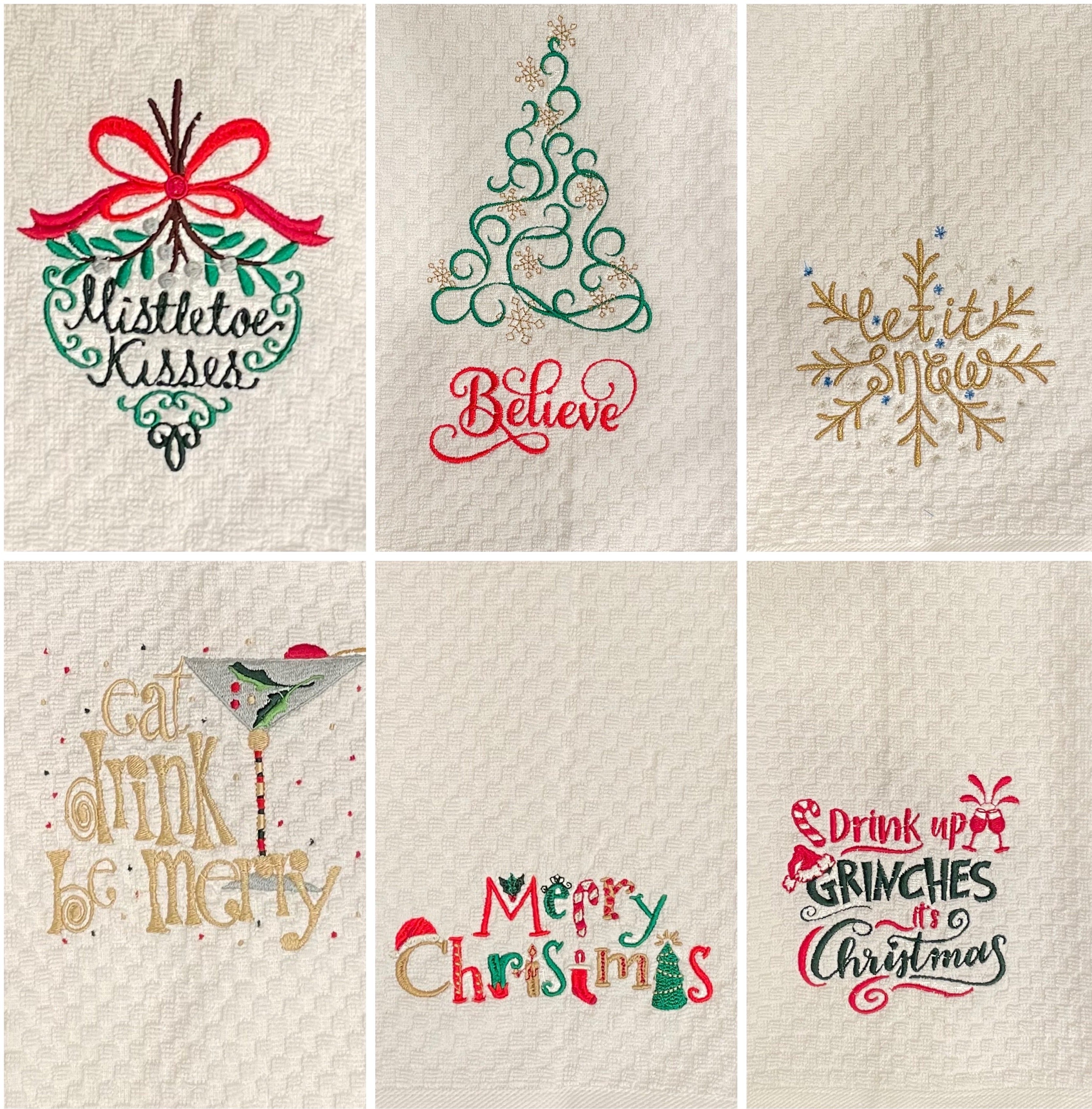 Embroidered Holiday Tea Towel, Christmas Present, Patty Bzz