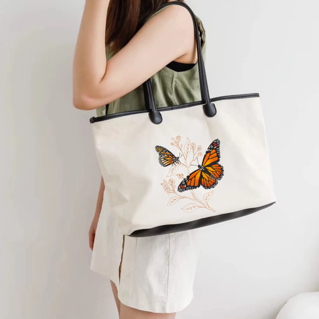 Butterflies Embroidered Cotton Canvas Market Bag. Choice of 5 different bags and 6 different butterflies