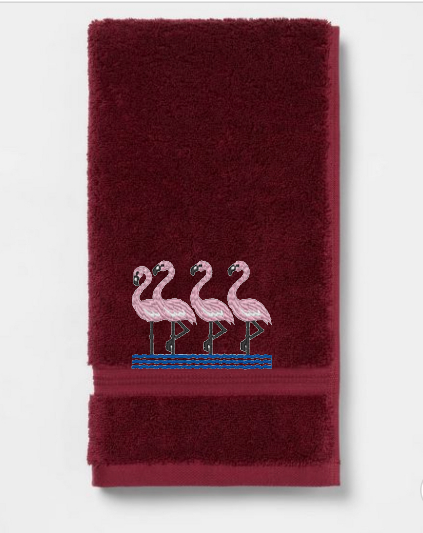 Flamingos Embroidered Bath Hand Towel.