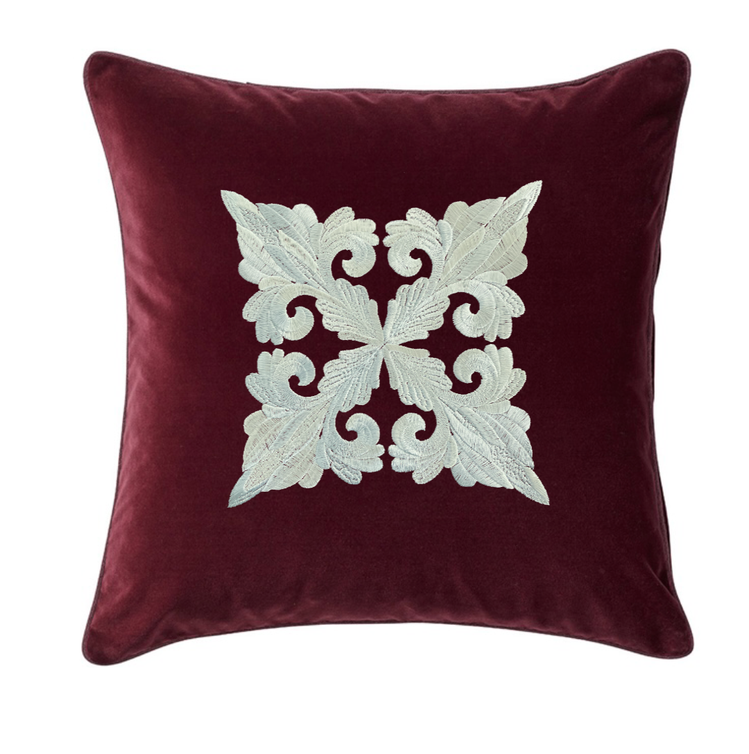 Damask Fleur de Lis Embroidered Decorative Pillow Cover