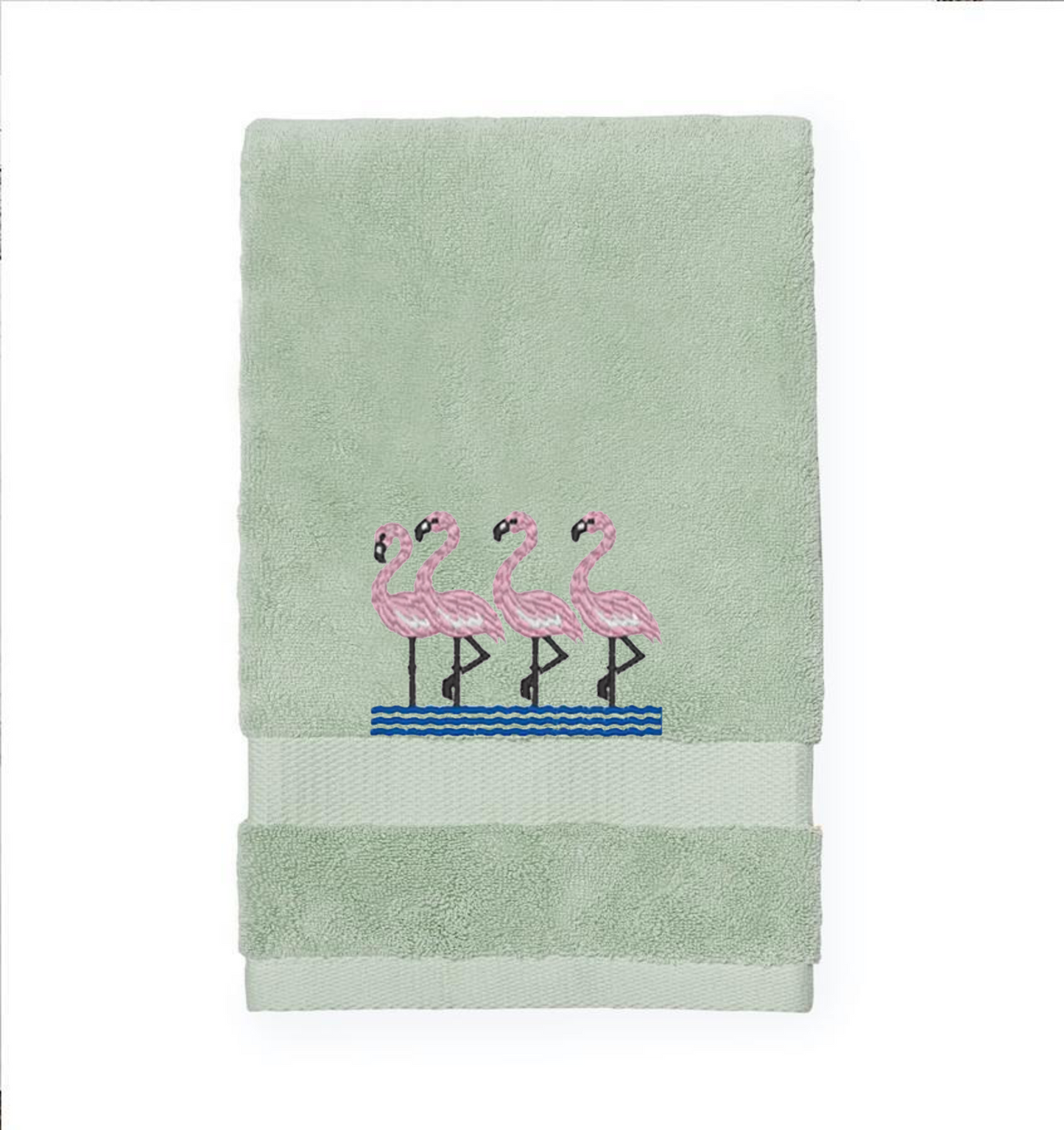 Flamingos Embroidered Bath Hand Towel.