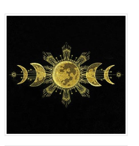 Moon Phases Altar Cloth. Beautifully detailed moon phases can be embroidered in gold, silver or white