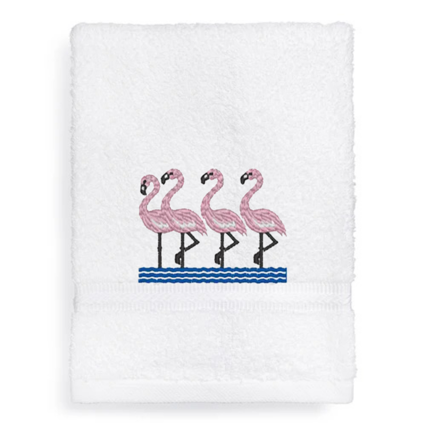 Flamingos Embroidered Bath Hand Towel.