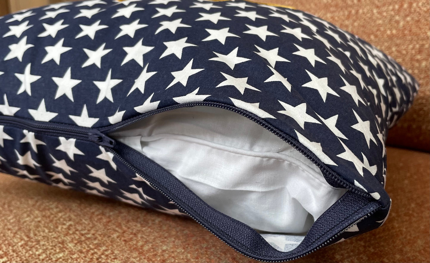 Patriotic Eagle Stars and Stripes Throw Pillow Cover. Embroidered Eagle on Cotton Decorative Pillow Cover
