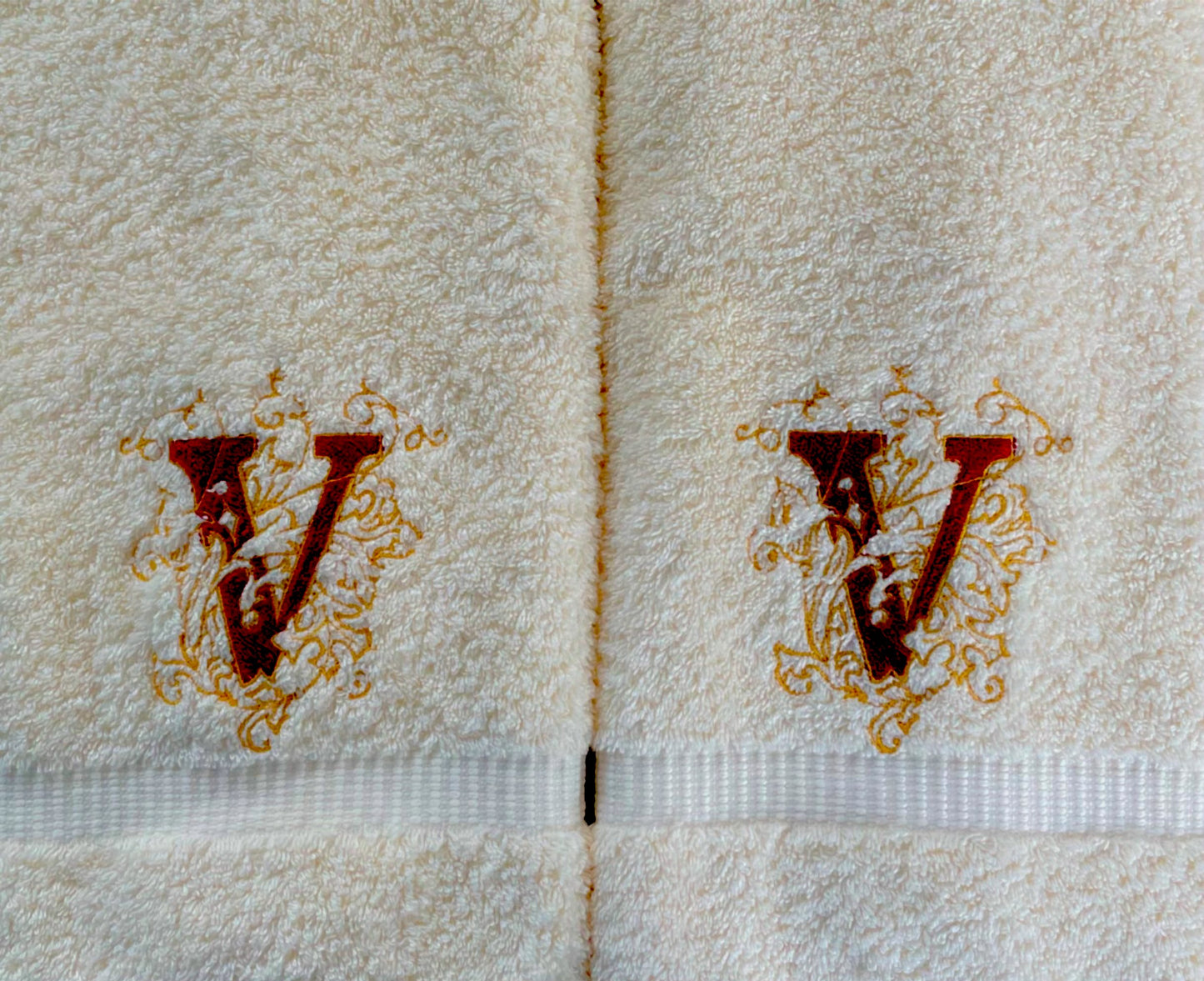 Monogram Guest Bath Hand Towel. Beautiful Monogram Letter With Scrolling
