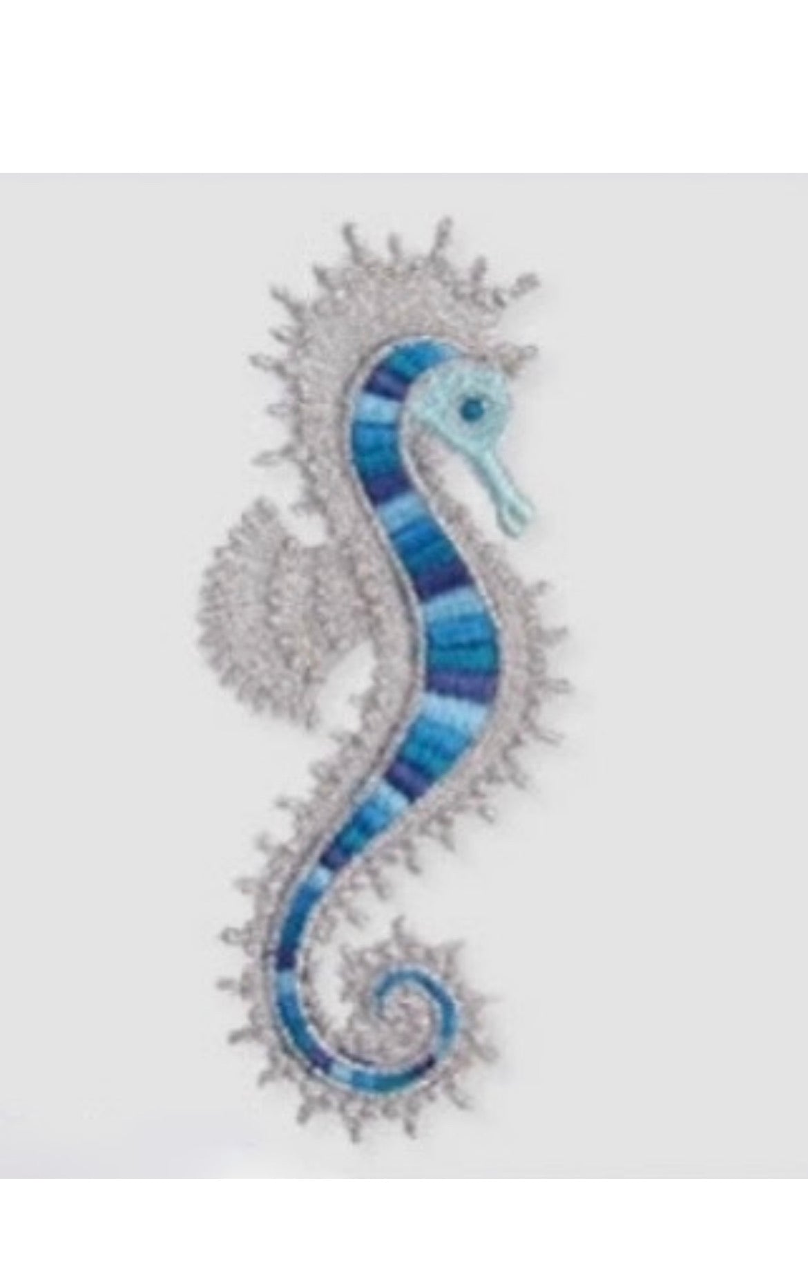Embroidered Seahorse Bath Hand Towel. Gorgeous Ocean Seahorse in Blue Shades