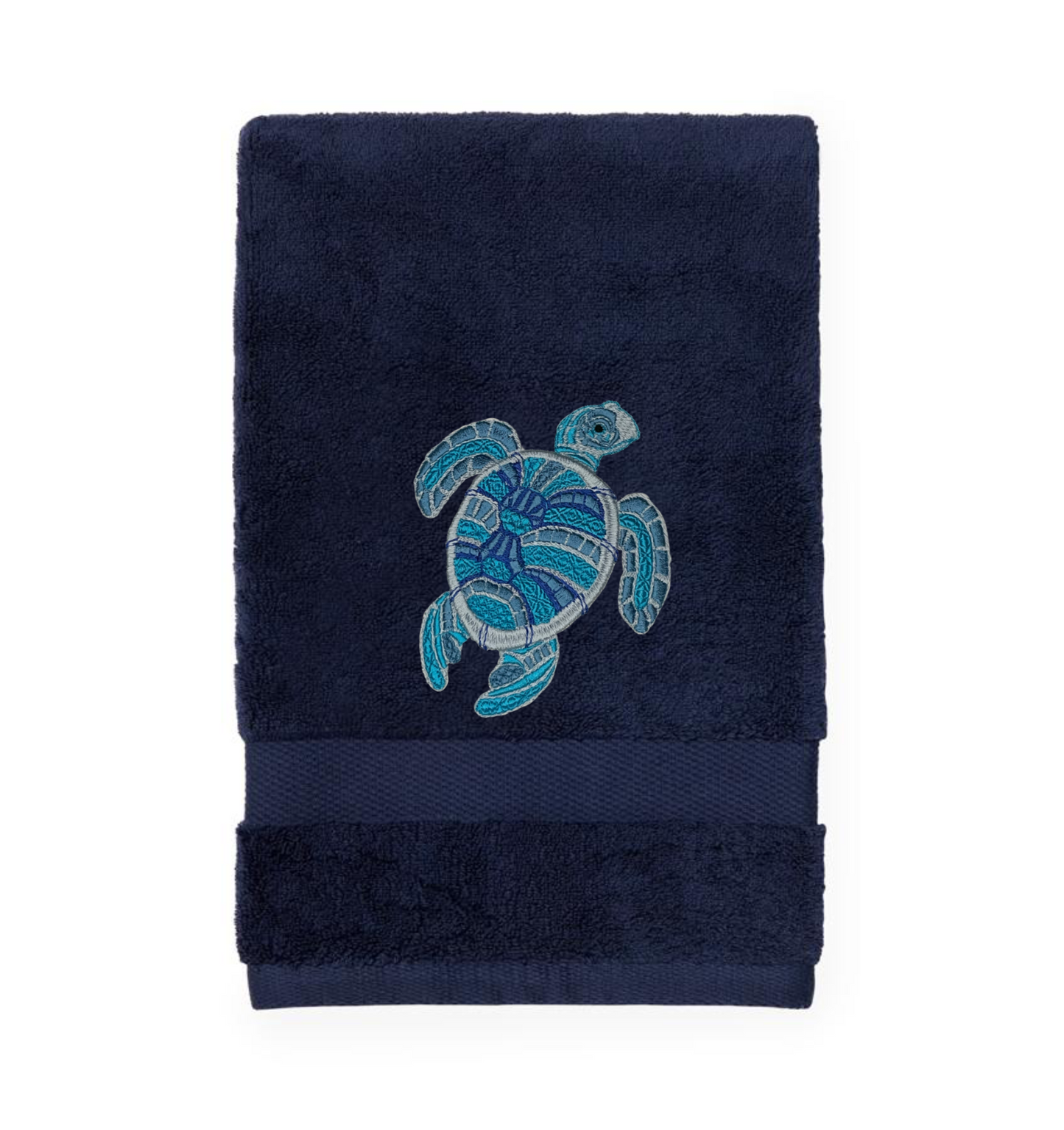 Embroidered Hand Towel Sea Turtle. Beautifully Detailed Sea Turtle in Blue or Green Embroidery