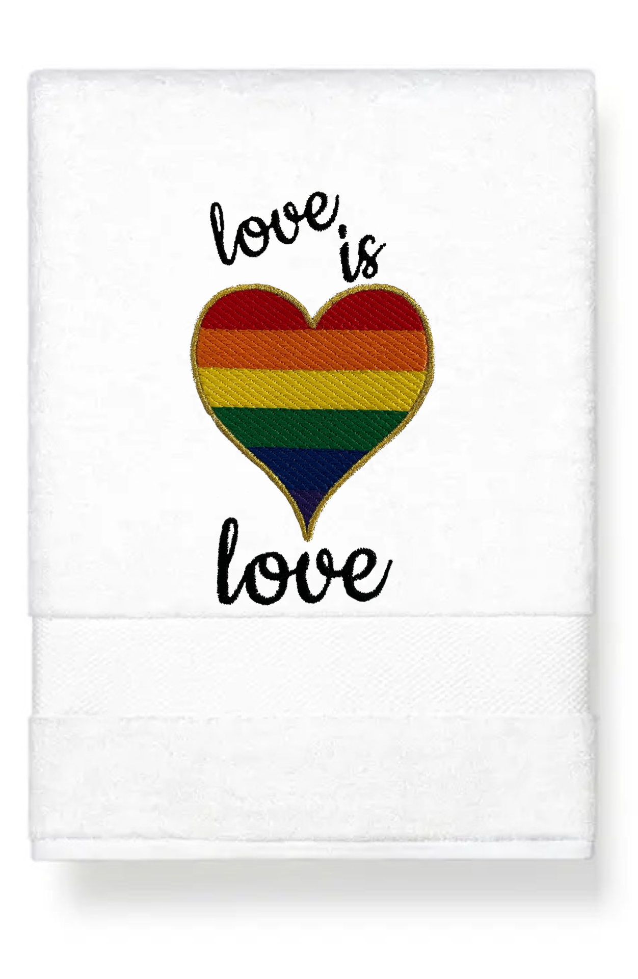 Rainbow Heart Love is Love Embroidered Guest Bath Hand Towel.