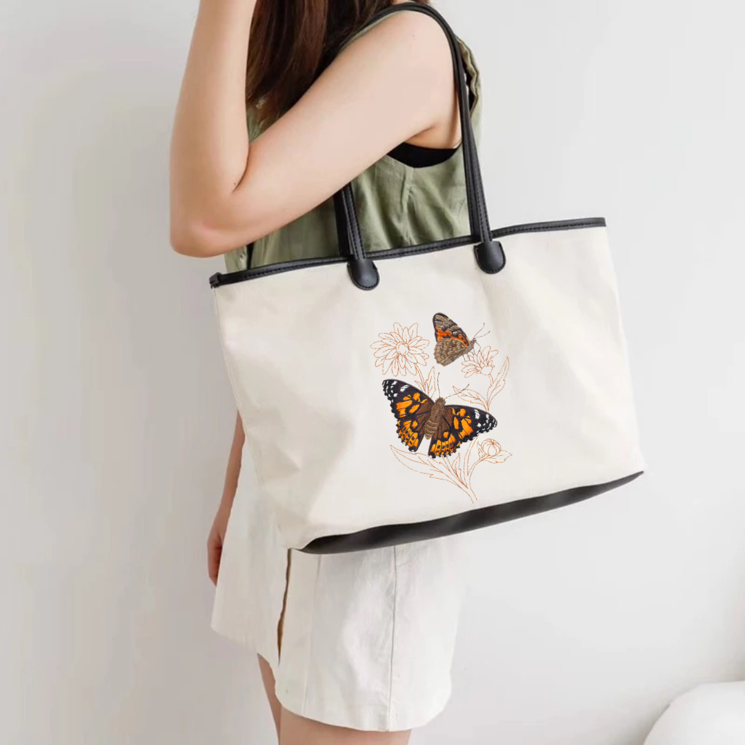 Butterflies Embroidered Cotton Canvas Market Bag. Choice of 5 different bags and 6 different butterflies