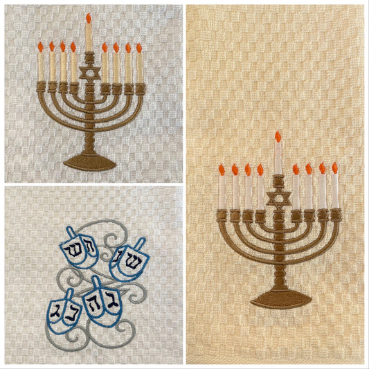 Embroidered Hanukkah Kitchen Towels
