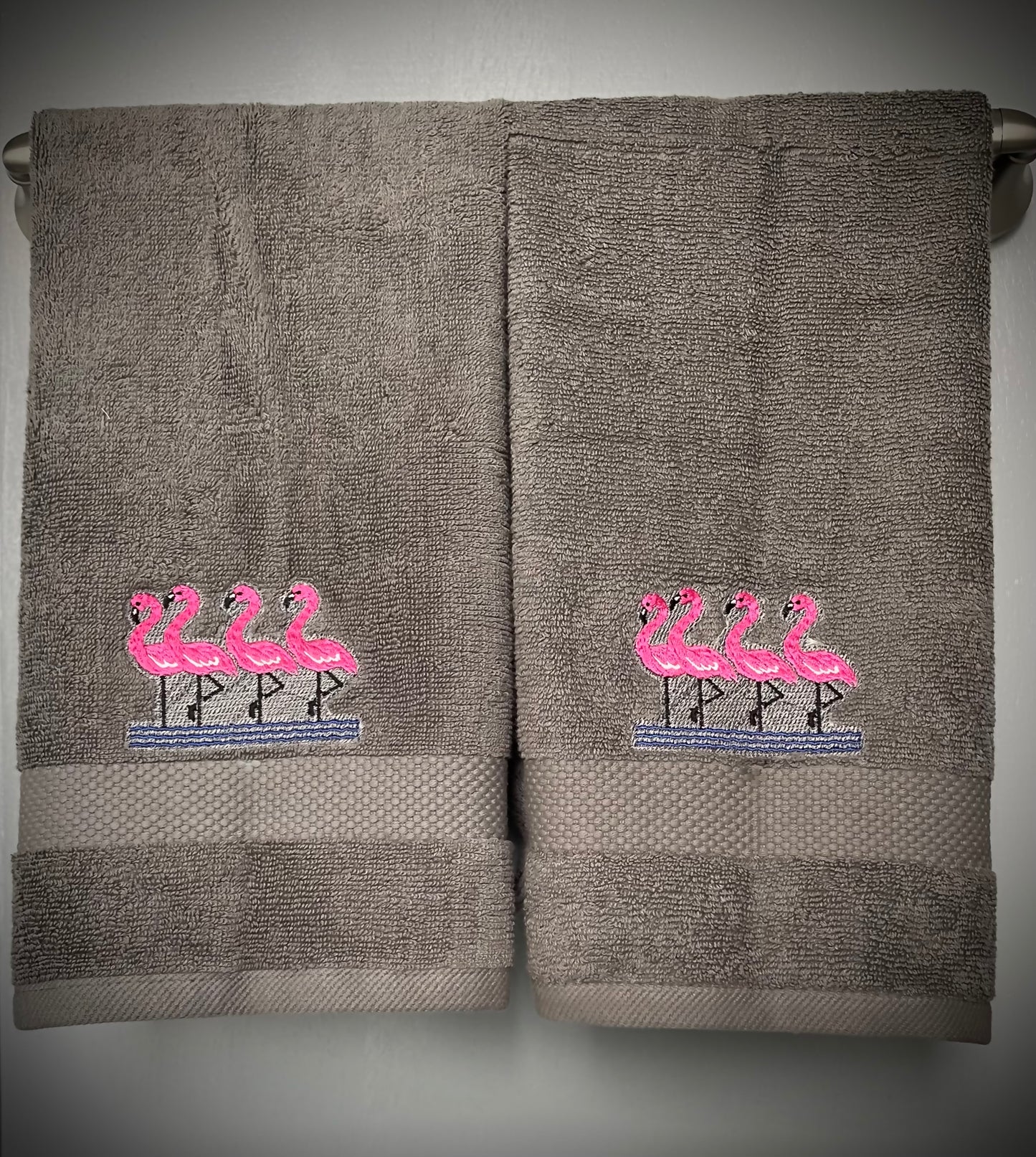 Flamingos Embroidered Bath Hand Towel.