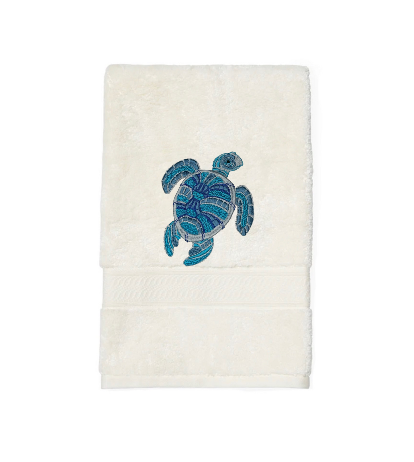 Embroidered Hand Towel Sea Turtle. Beautifully Detailed Sea Turtle in Blue or Green Embroidery