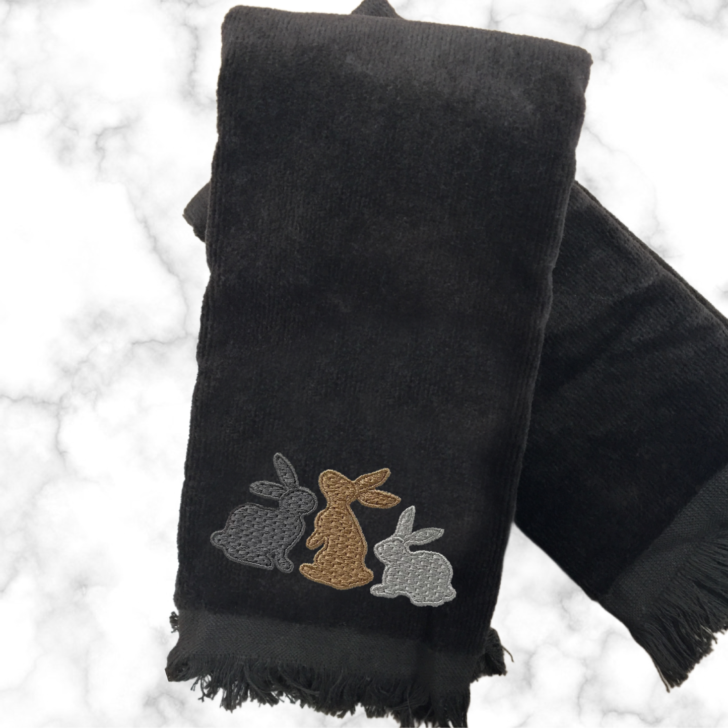Rabbits Embroidered Fingertip Towel