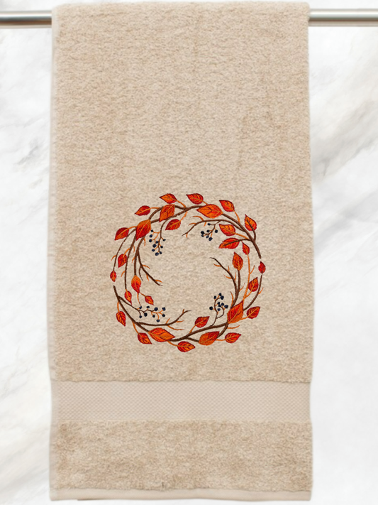 Autumn Wreath Embroidered Towels | Kellytwins