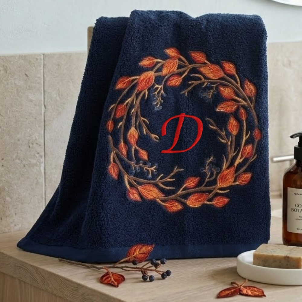 Autumn Wreath Embroidered Towels – Personalized Monogram | Kellytwins
