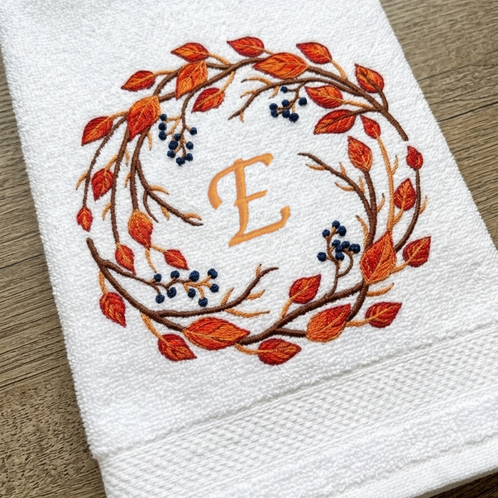 Autumn Wreath Embroidered Towels – Personalized Monogram | Kellytwins