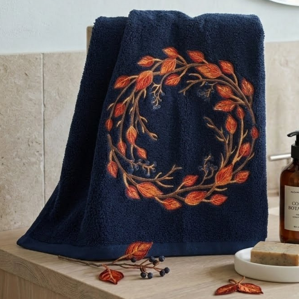 Autumn Wreath Embroidered Towels | Kellytwins