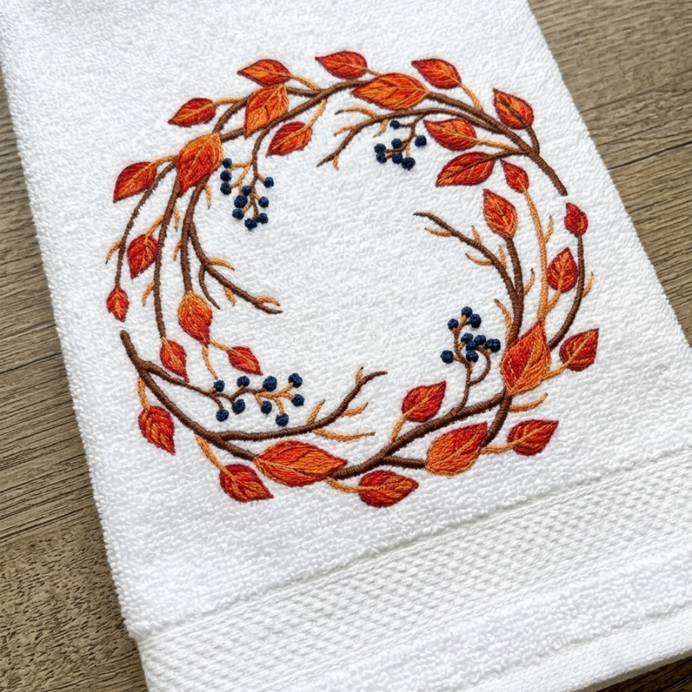 Autumn Wreath Embroidered Towels | Kellytwins