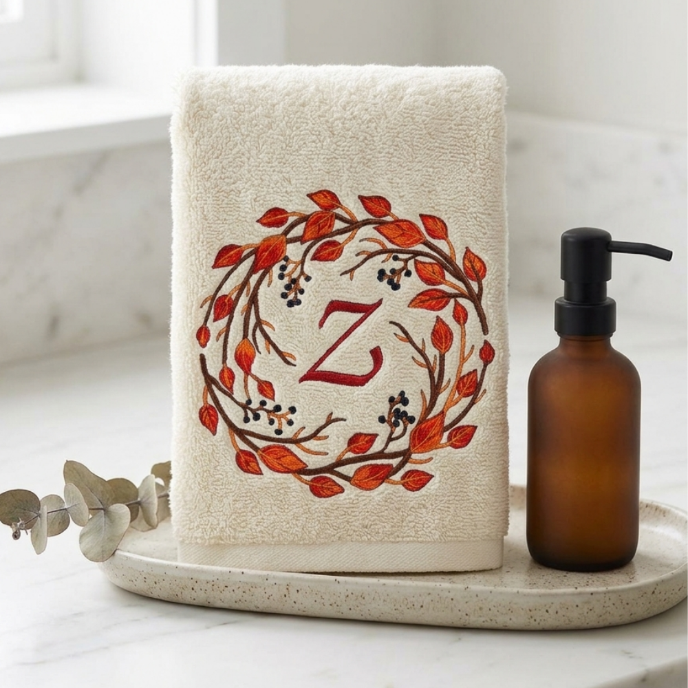 Autumn Wreath Embroidered Towels – Personalized Monogram | Kellytwins