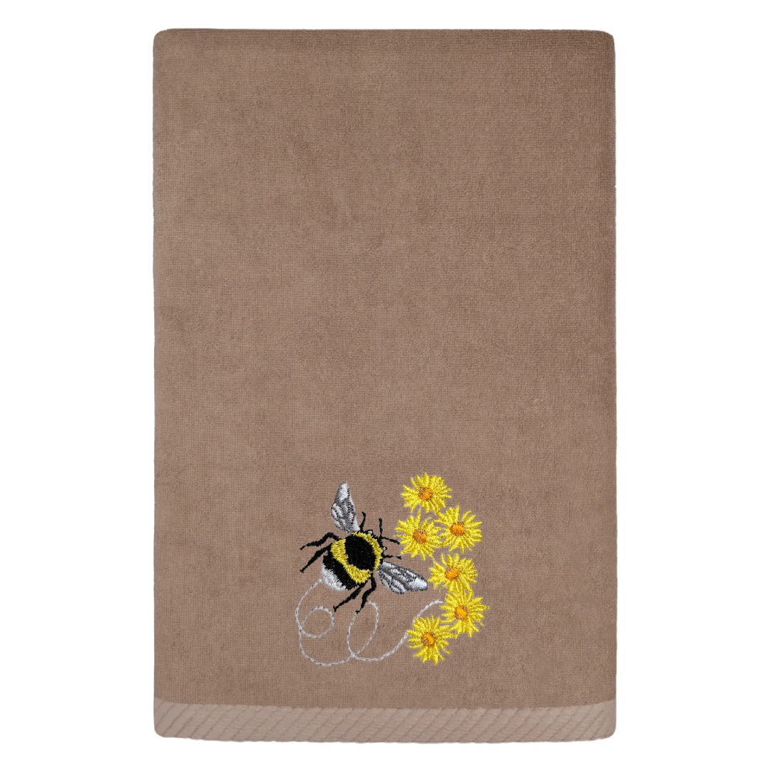 Embroidered Bumble Bee Fingertip Towel. A touch of sunshine, stitched in elegance.
