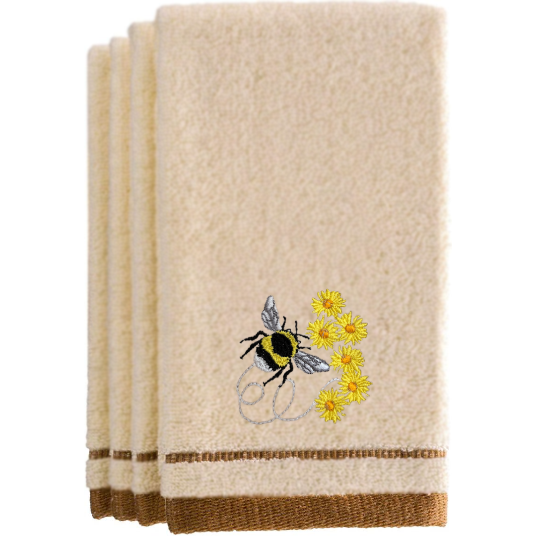 Embroidered Bumble Bee Fingertip Towel. A touch of sunshine, stitched in elegance.