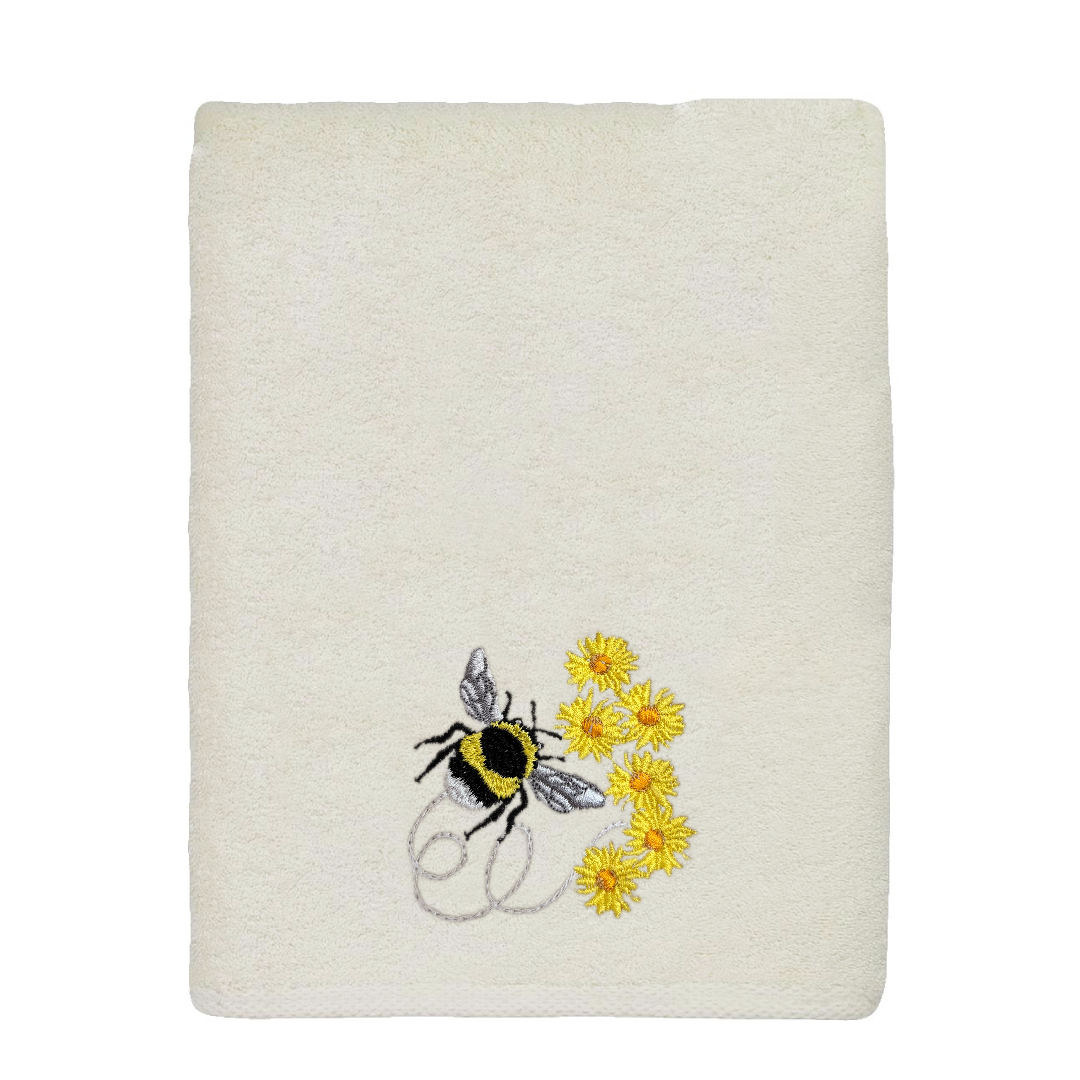 Embroidered Bumble Bee Fingertip Towel. A touch of sunshine, stitched in elegance.