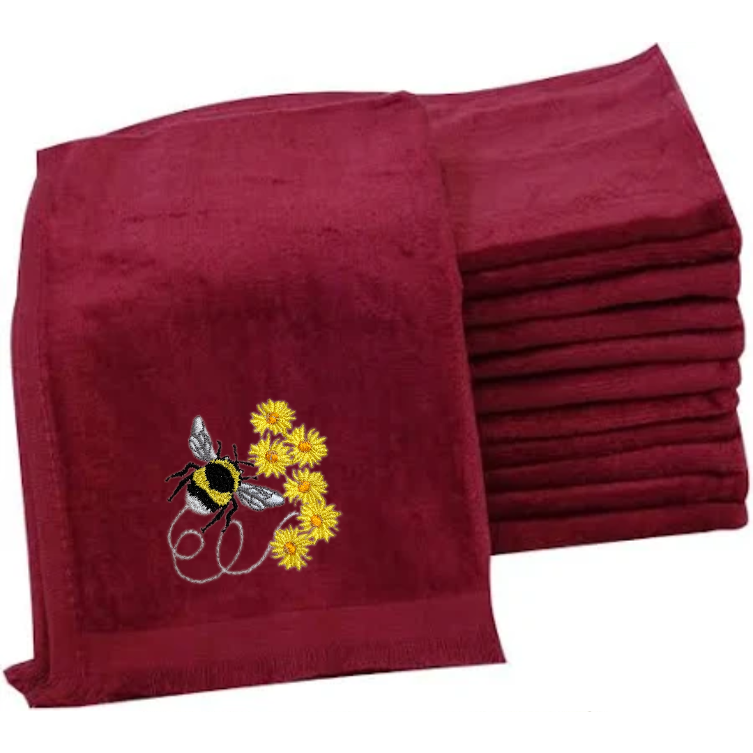 Embroidered Bumble Bee Fingertip Towel. A touch of sunshine, stitched in elegance.