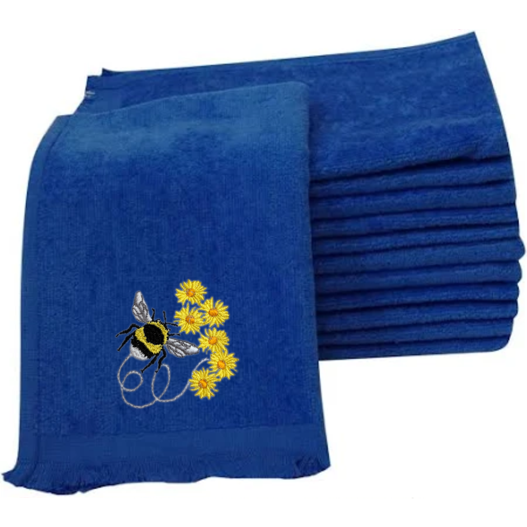 Embroidered Bumble Bee Fingertip Towel. A touch of sunshine, stitched in elegance.