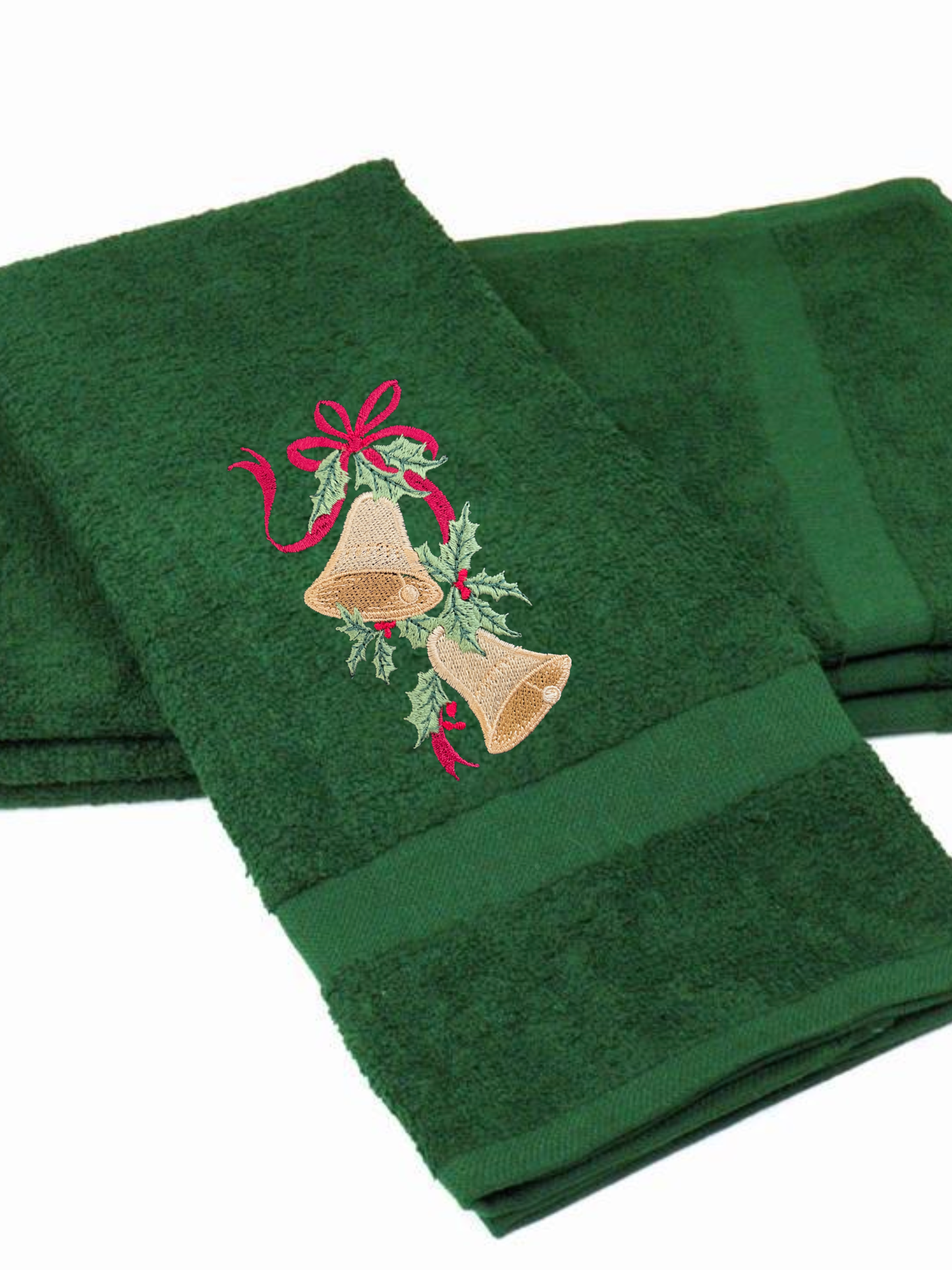 Embroidered Winter Christmas Bells Towels. 100% Plush Cotton Hand or Fingertip Towel