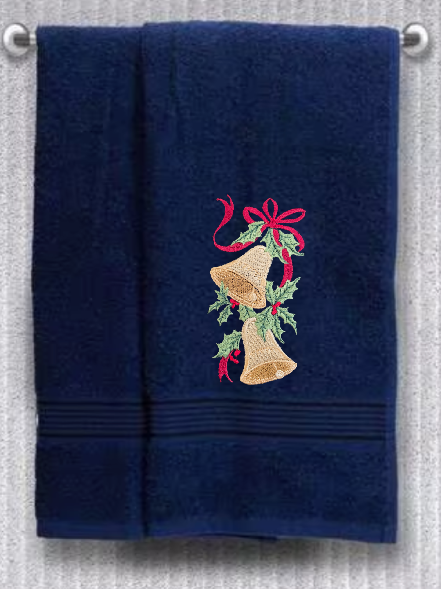 Embroidered Winter Christmas Bells Towels. 100% Plush Cotton Hand or Fingertip Towel