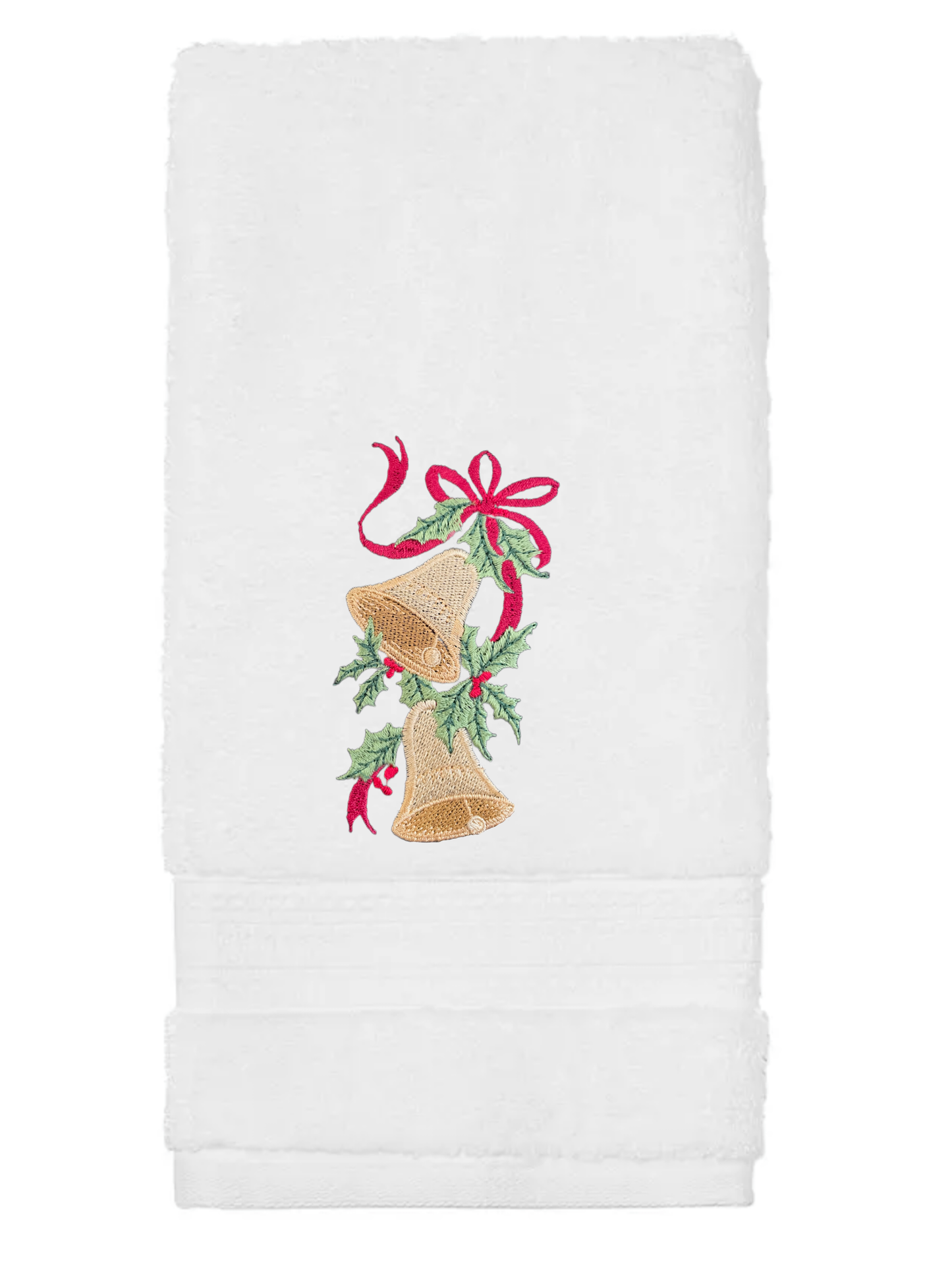 Embroidered Winter Christmas Bells Towels. 100% Plush Cotton Hand or Fingertip Towel