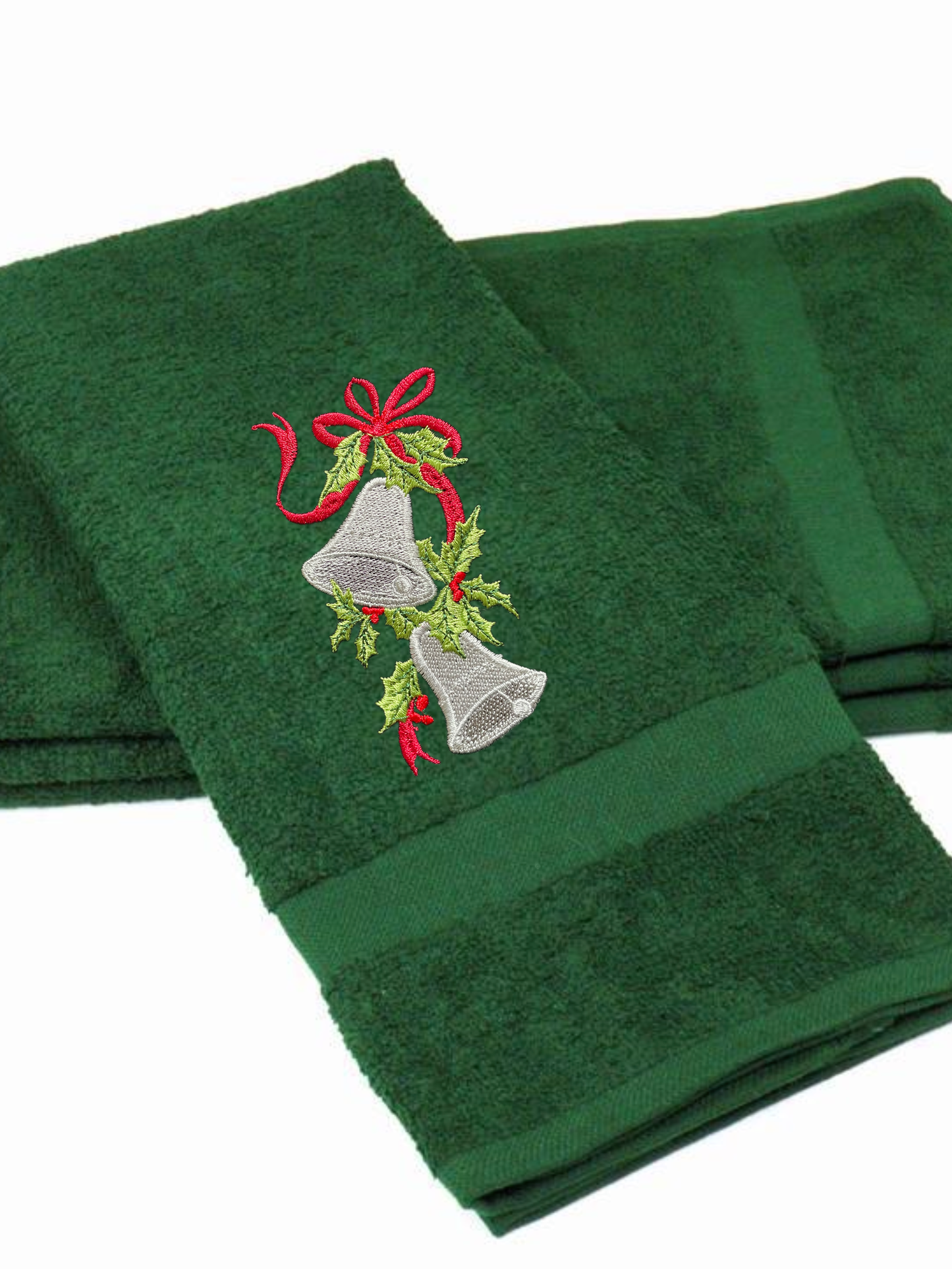 Embroidered Winter Christmas Bells Towels. 100% Plush Cotton Hand or Fingertip Towel