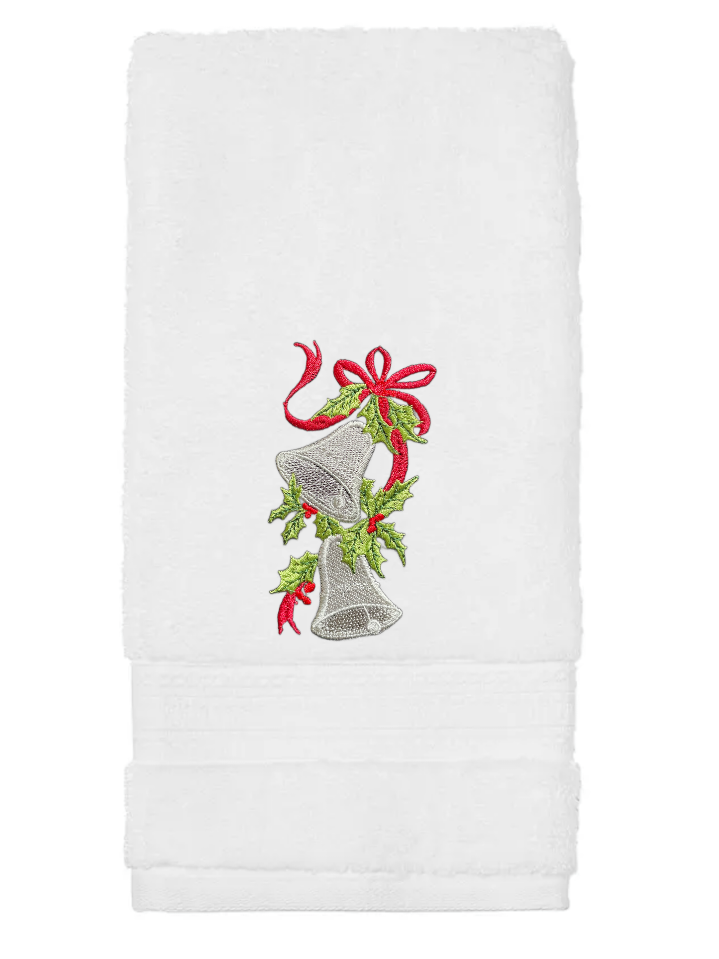 Embroidered Winter Christmas Bells Towels. 100% Plush Cotton Hand or Fingertip Towel