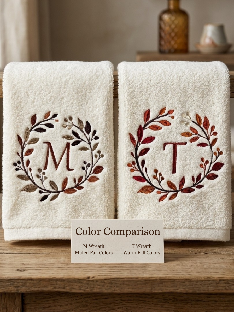 Fall Wreath Embroidered Towels Monogrammed | Personalized | Kellytwins