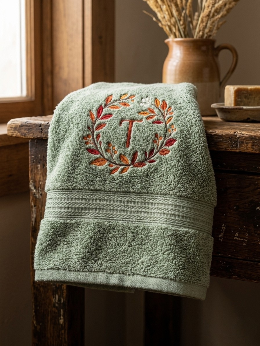 Fall Wreath Embroidered Towels Monogrammed | Personalized | Kellytwins